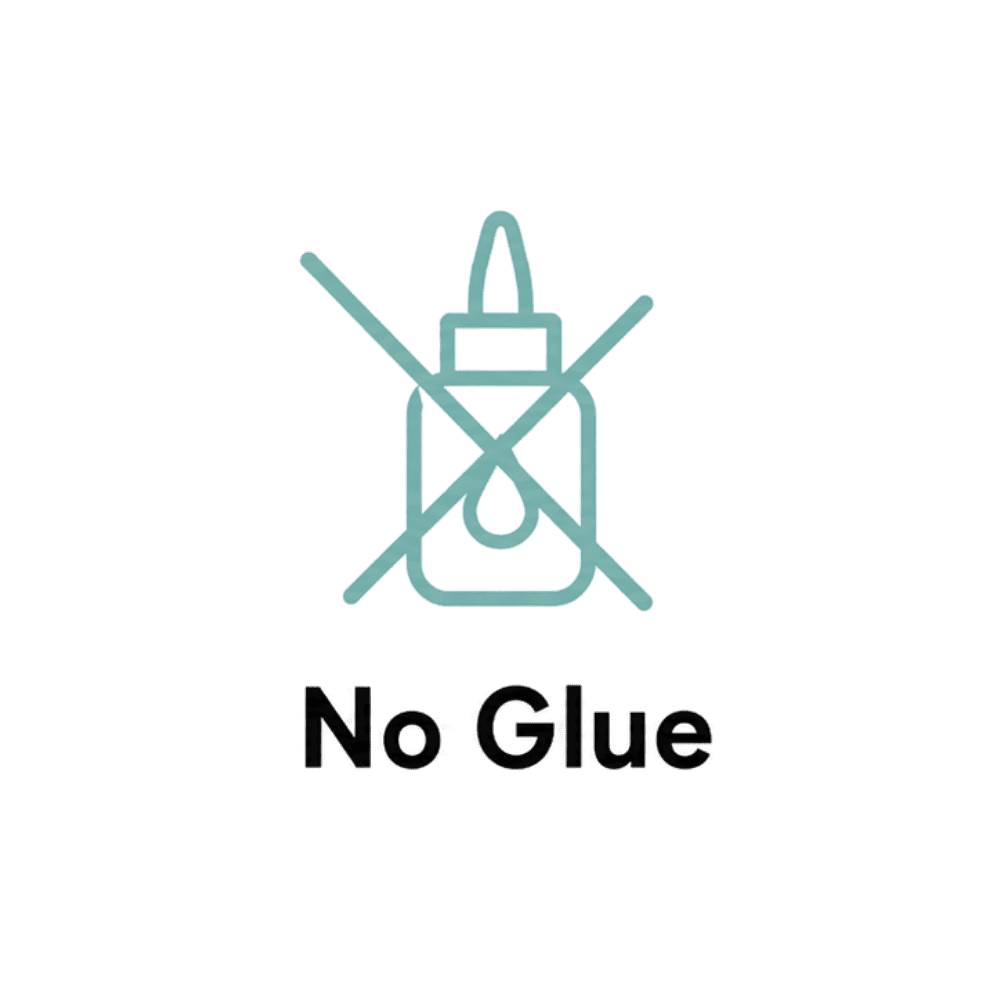 No glue symbol with a crossed-out glue bottle.
